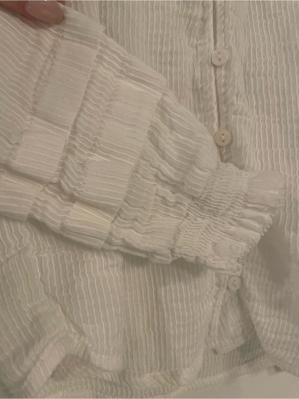 Quince Organic Textured Cotton Peasant Blouse, White, XS - Picture 4 of 8